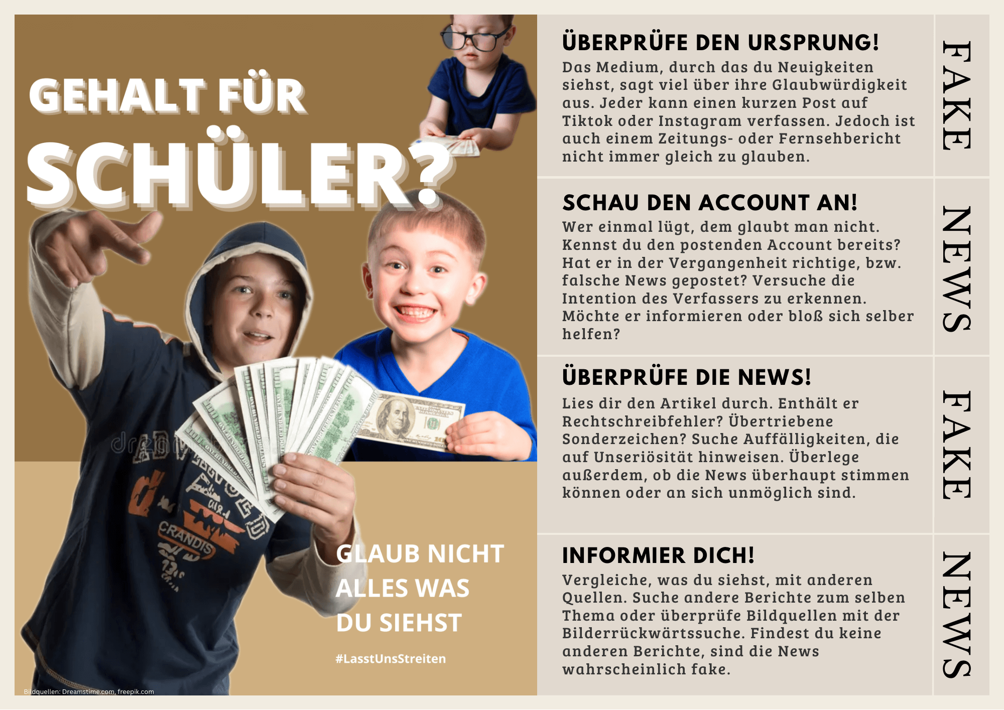 Projektkurs Fake News II Plakat zum Thema Umgang mit Fake News.