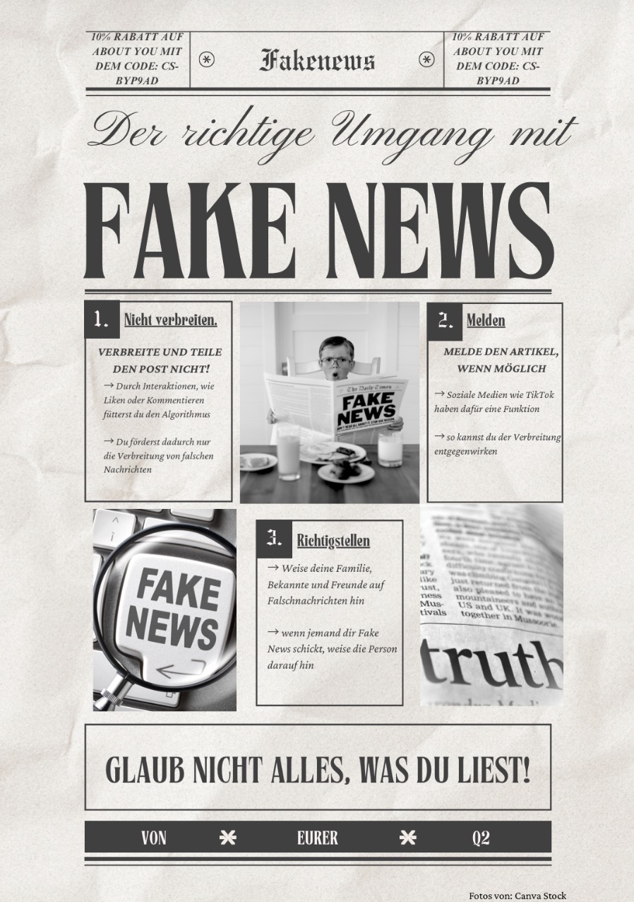 Projektkurs Fake News III Plakat zum Thema "Umgang mit Fake News".